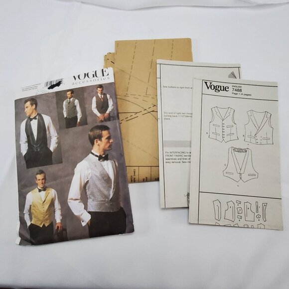 Vogue Accessories 7488 Mens Vest Sewing Pattern  XS-XL multi styles UNCUT - Picture 9 of 11